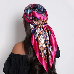 Luxury Women's Silk Hair Scarf - Soft Satin Square Bandana & Neckerchief (Rose Red)