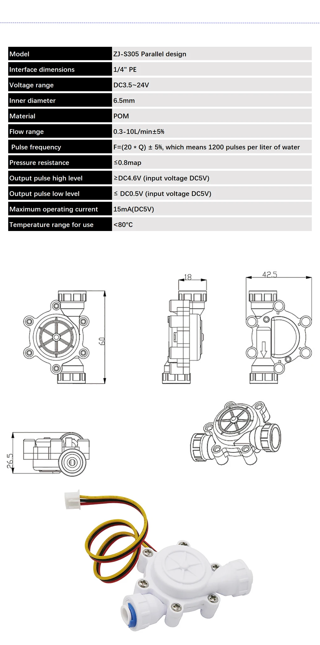 1/4" Quick Connect Water Flow Sensor Switch 3/8" Micro Hall Flowmeter Flow Count