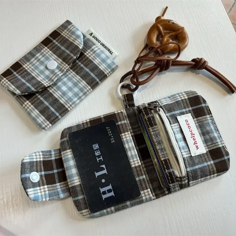Photocard Holder Card Holder 1 Pc Dark Coffee Plaid Card Purse for Kids Girl Fashion Student Mini Photocard Wallet ID Bank Card Wallet Retro Organizer