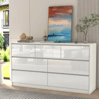 7 Drawer Dresser for Bedroom, 55 Inch Modern Dresser with High Gloss Drawers, Large Wood Chest of Drawer, White/Black 1