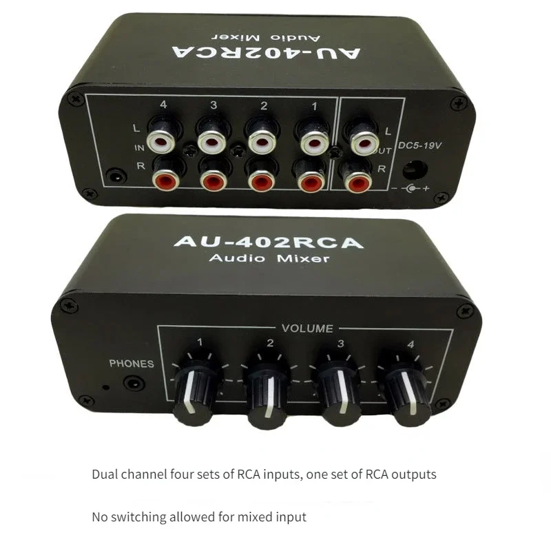 

12V Stereo Audio Mixed Distributor Signal Selector switcher 4 Input 2 output RCA Volume Controls Headphones Amplifier