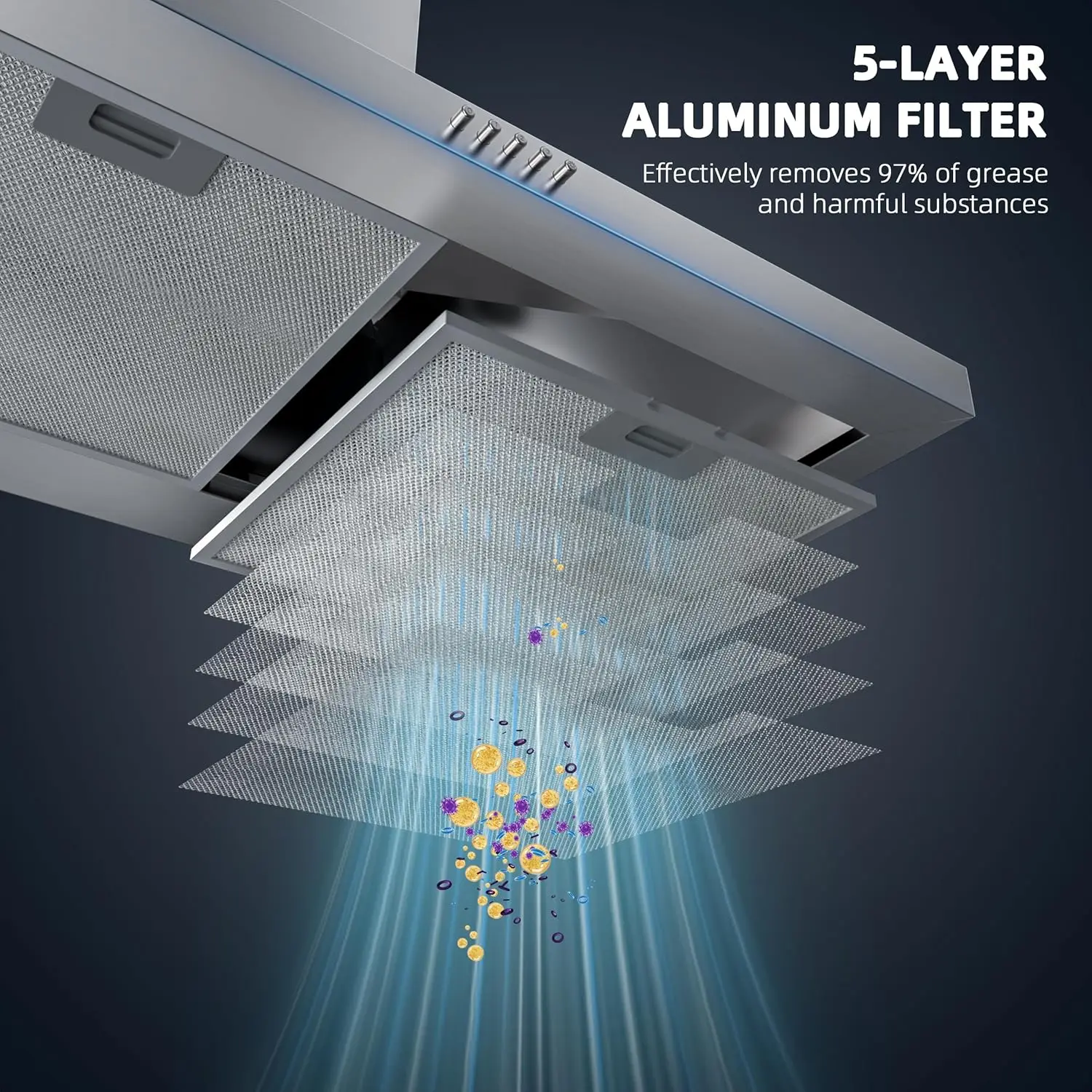 Stainless Steel Wall Mount Kitchen Hood 450 CFM with 3 Speed Exhaust Fan, Ducted/Ductless Convertible