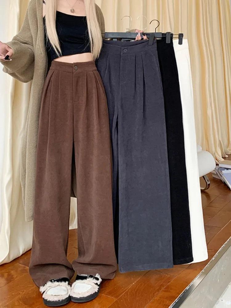 Dropping Feeling Suit Pants For Women In Autumn 2023, New Solid grey white Casual Pants High Waist Slim And Loose Wide Leg Pants hz18112 over wide temperature range astm d2265 lubricating grease dropping point apparatus for sale