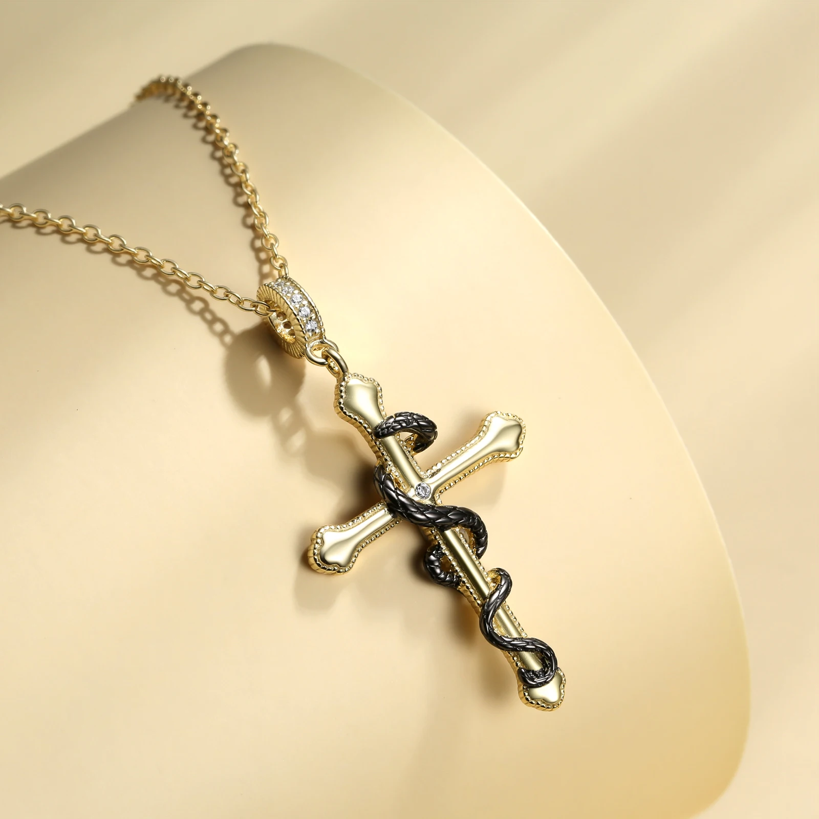 925 Sterling Silver Golden Skull Evil Eye Rose Hand Necklace for Girl Women Statement Jewelry JIUHAO