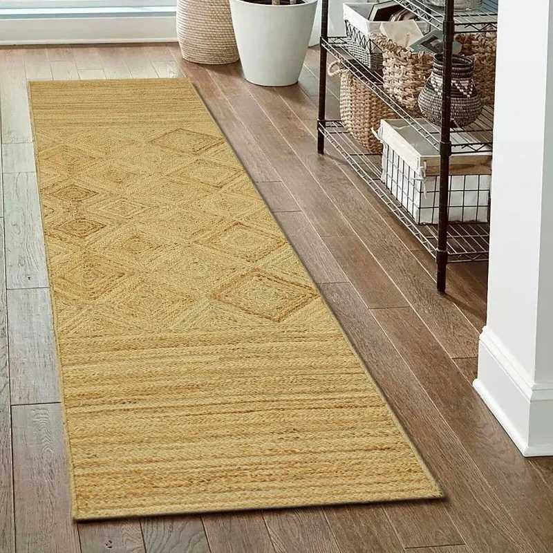 

Плетеный вручную ковер для гостиной, бежевый ковер, натуральный Jute Kilim Runner