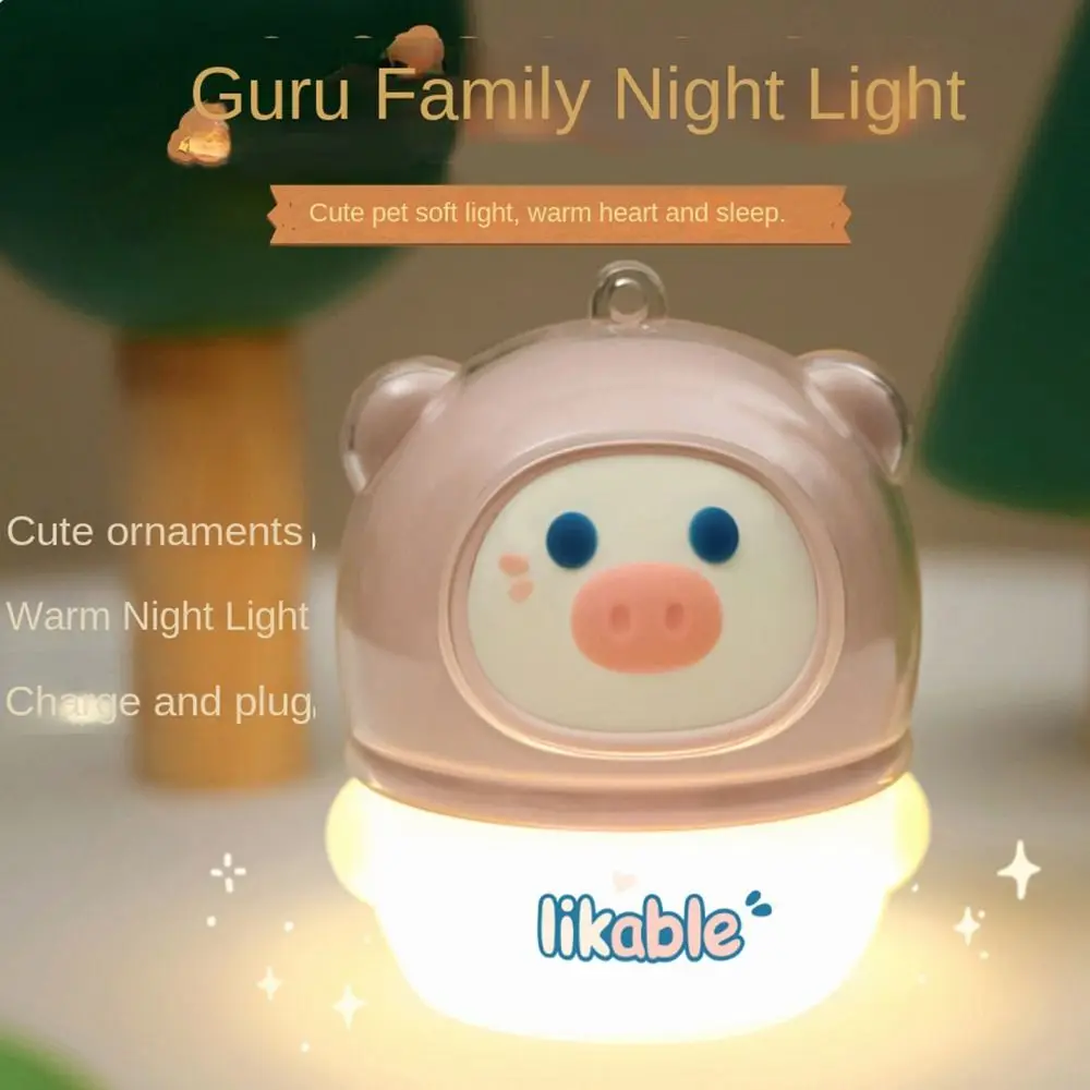 

USB Charging Gulu Family Night Light Yellow Duck Pink Pig LED Cartoon Lamp Little Bear Creative Gulu Family Table Light