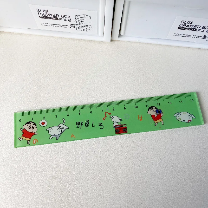 15cm 크레용 신찬 눈금자 애니메이션 캐릭터 귀여운 눈금자 세트 그리기 측정 기하학적 눈금자 학교 사무용품 편지지