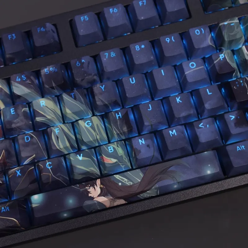 Pbt Backlit Keycaps Conjunto para Anime Gaming Honkai Star Trilho Dan Feng Imbiitor Lunae 61 87 104 108 Chaves - Imagem 2