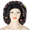 Fshion Floral Print Large Satin Bonnet Hat for Women Long Silk Head Cover Wide Night Sleeping Hat 4