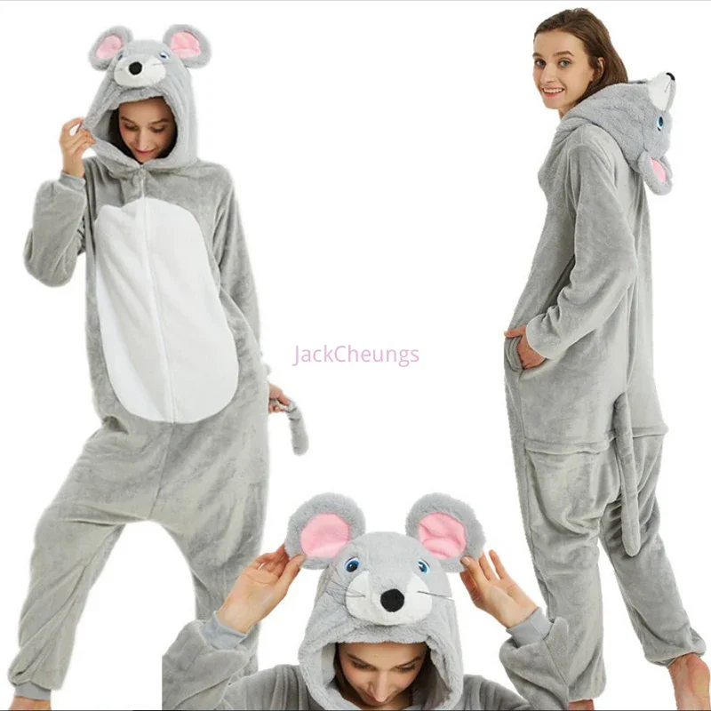 Kigurumi Pajamas Gray Mouse Kigurumi Adult Pajamas Set Women Animal One Piece Cosplay Homewear Jumpsuits