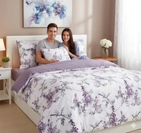 Ensemble de housse de couette 3 pièces en coton 100% à motifs floraux violets avec taies d'oreiller 180×200 cm 1