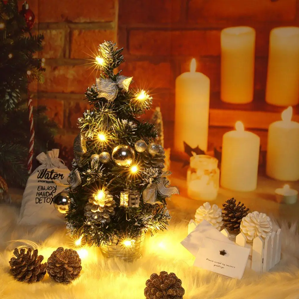 Mini Christmas Tree 40CM Gift Party Decor Happy New Year Mini Christmas Tree Table Xmas Tree With LED Lights Artificial Plant