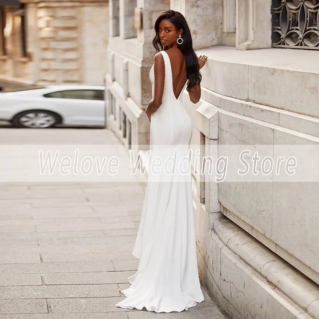 Simple White Ball Gown Satin Off the Shoulder Long Sleeve Wedding Dress