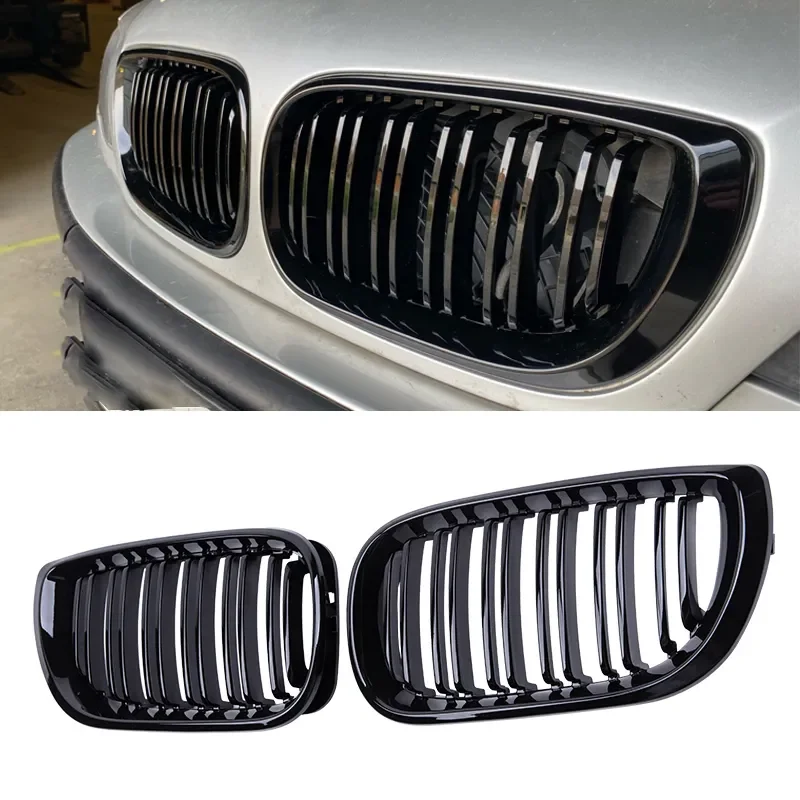 

Car Front Kidney Grill Gloss Black Double Slat Hood Grille Racing Grills for BMW 3 Series E46 4 Door 2002-2005 Car Replacement