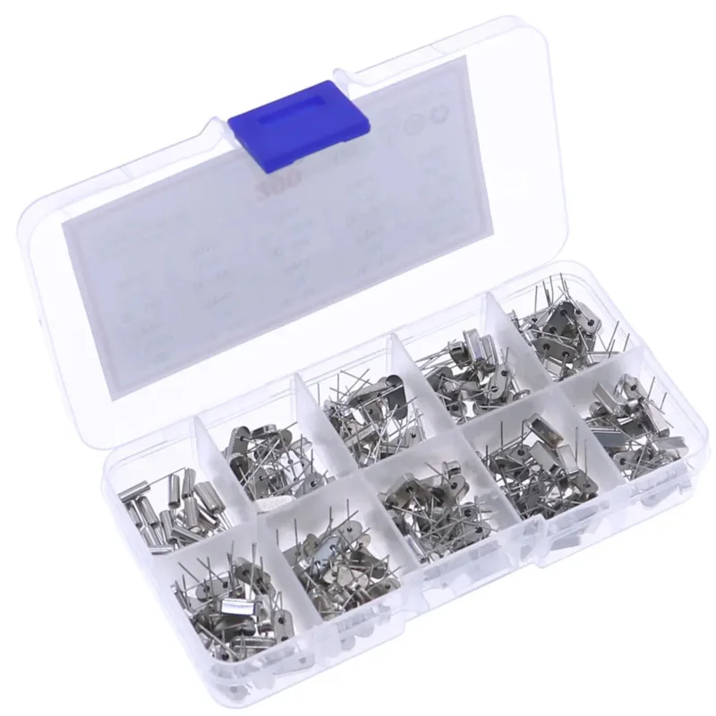 200pcs 10Values HC-49S Quartz Resonator DIP Oscillator Assorted Kit 4MHz 6MHz 8MHz 12MHz 16MHz 24MHz 25MHz 48MHz 2Pin