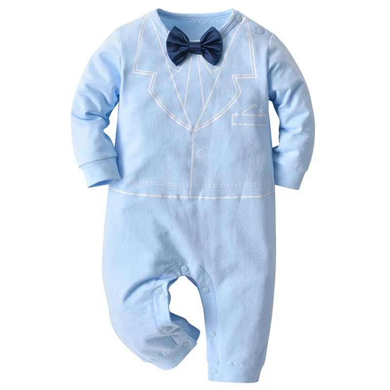 Spring Baby Boy Clothing Fashion Gentleman Tie Cotton Long Sleeve Jumpsuits Toddler Costume Newborn Clothes 0 3 Months BC2482