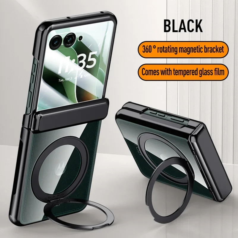 Magnetic Metal Ring Holder Clear Tempered Glass Phone Case with Spring Protection