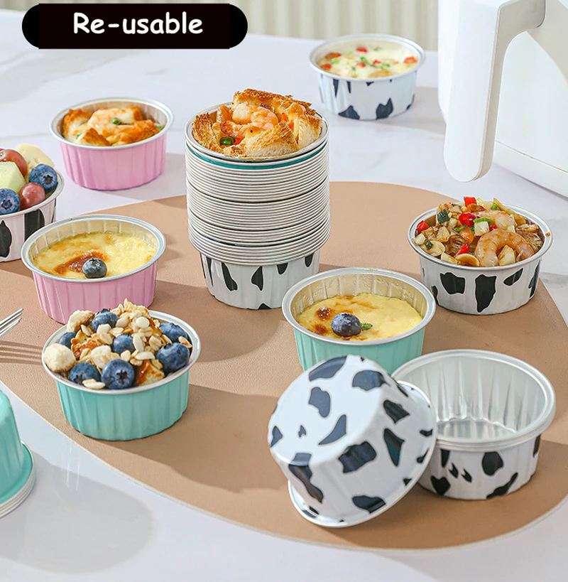 20pcs125mlAluminumFoilDisposableCakeBakingCupsMuffinCupcakewithLidsCremeBrulee