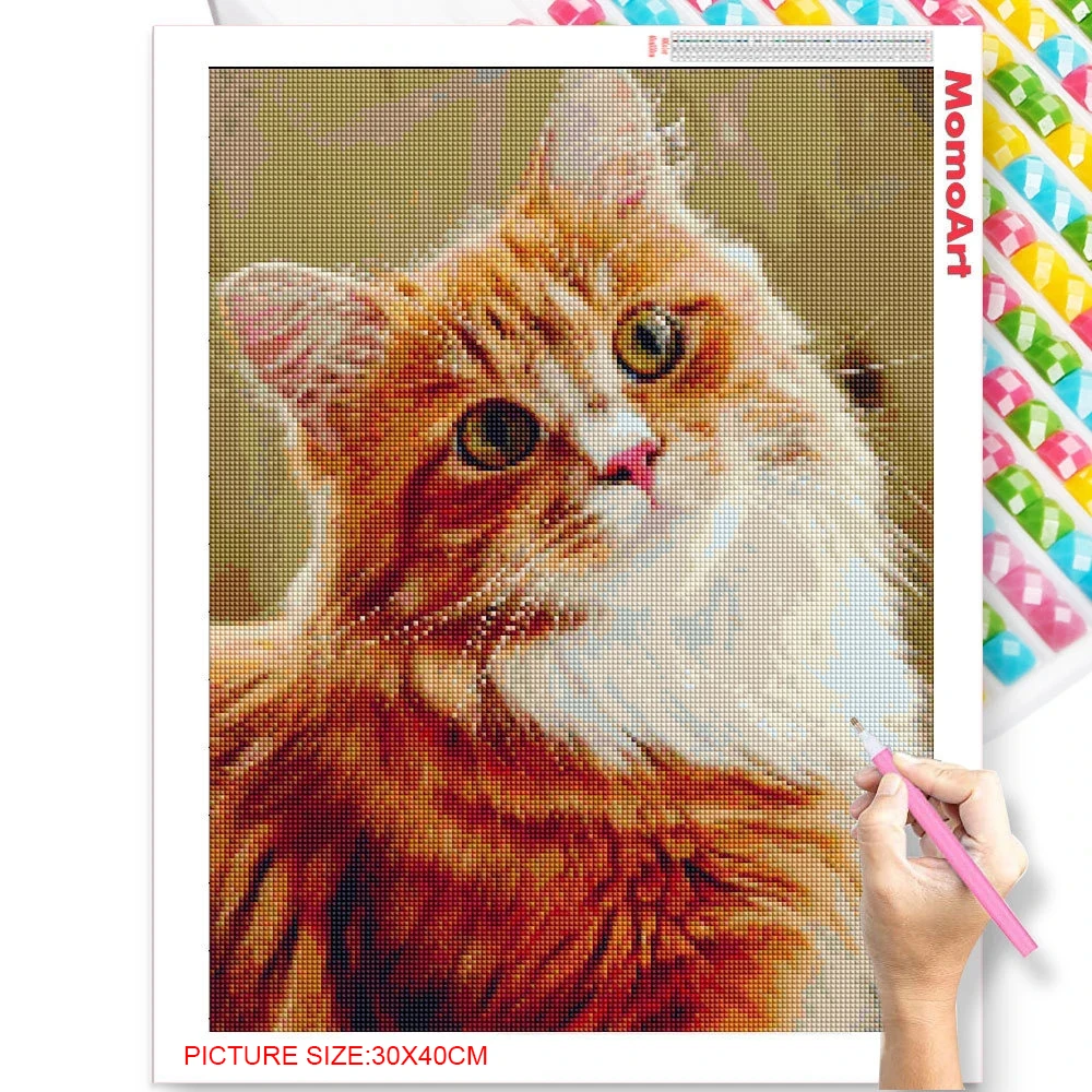 MomoArt Diamond Painting Cat New Collection Full Square Round Mosaic Animal Beads Embroidery Cross Stitch Art Home Decor