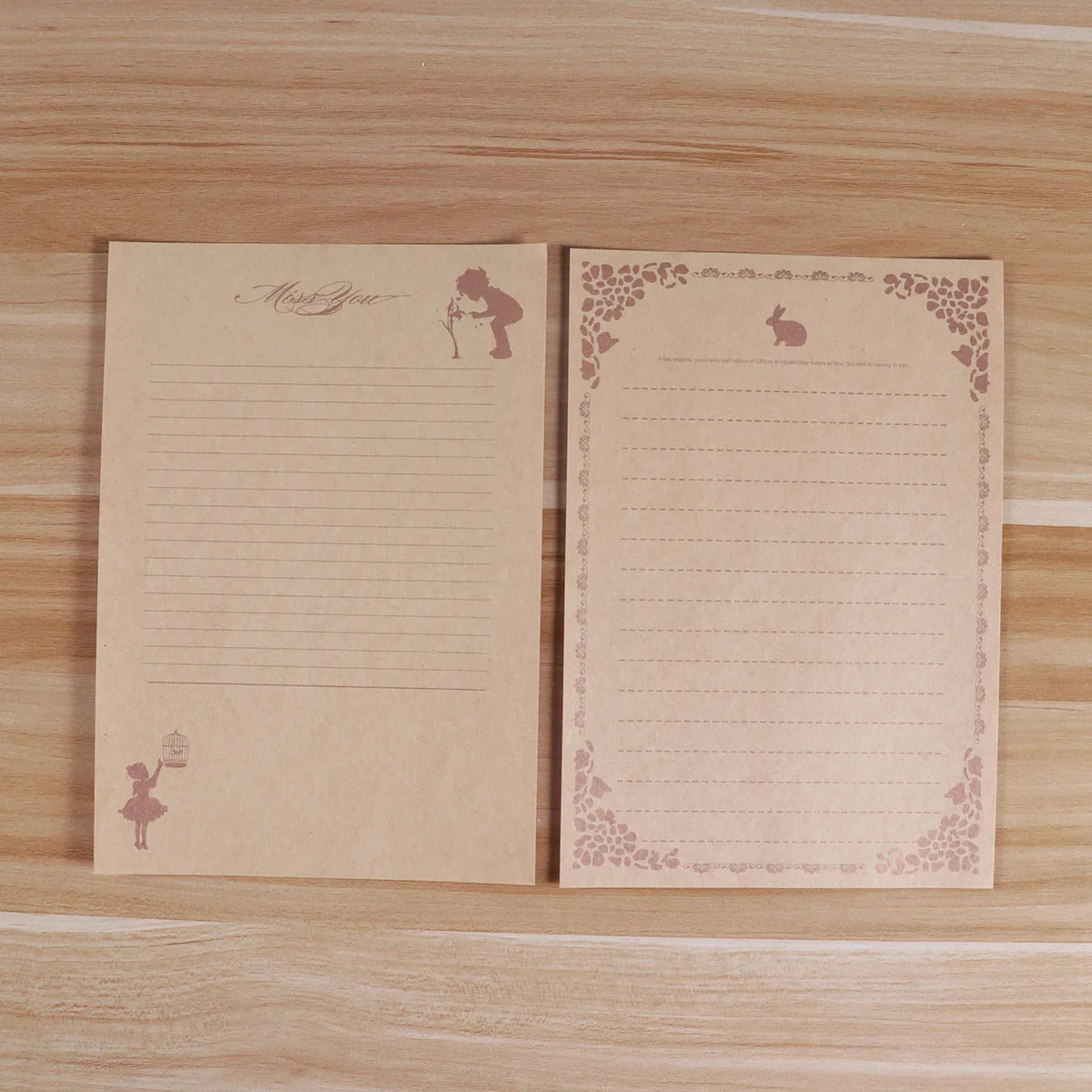 8Pcs 편지 용지 세트 빈티지 크래프트 토끼 디자인 편지 공예 노트 컬렉션을위한 부드러운 쓰기 문구 용품