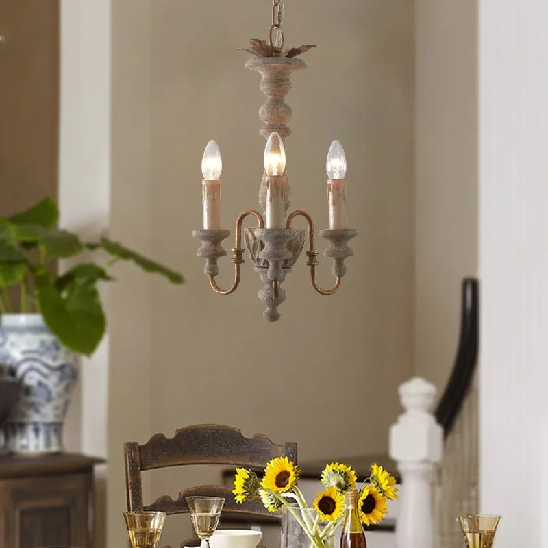 

American Style Rural French Style Chandelier Solid Wood Retro Restaurant Homestay Living Room Kitchen Nordic Pendant Light