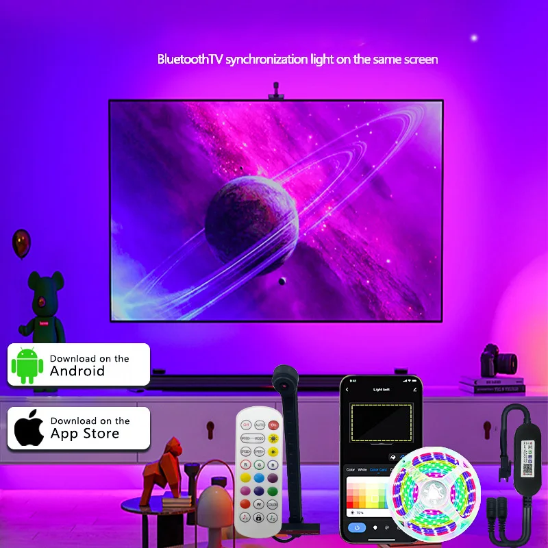 USB RGBIC светодиодный Strip с камерой TV Screen Music Sync APP для игровой спальни TV Background