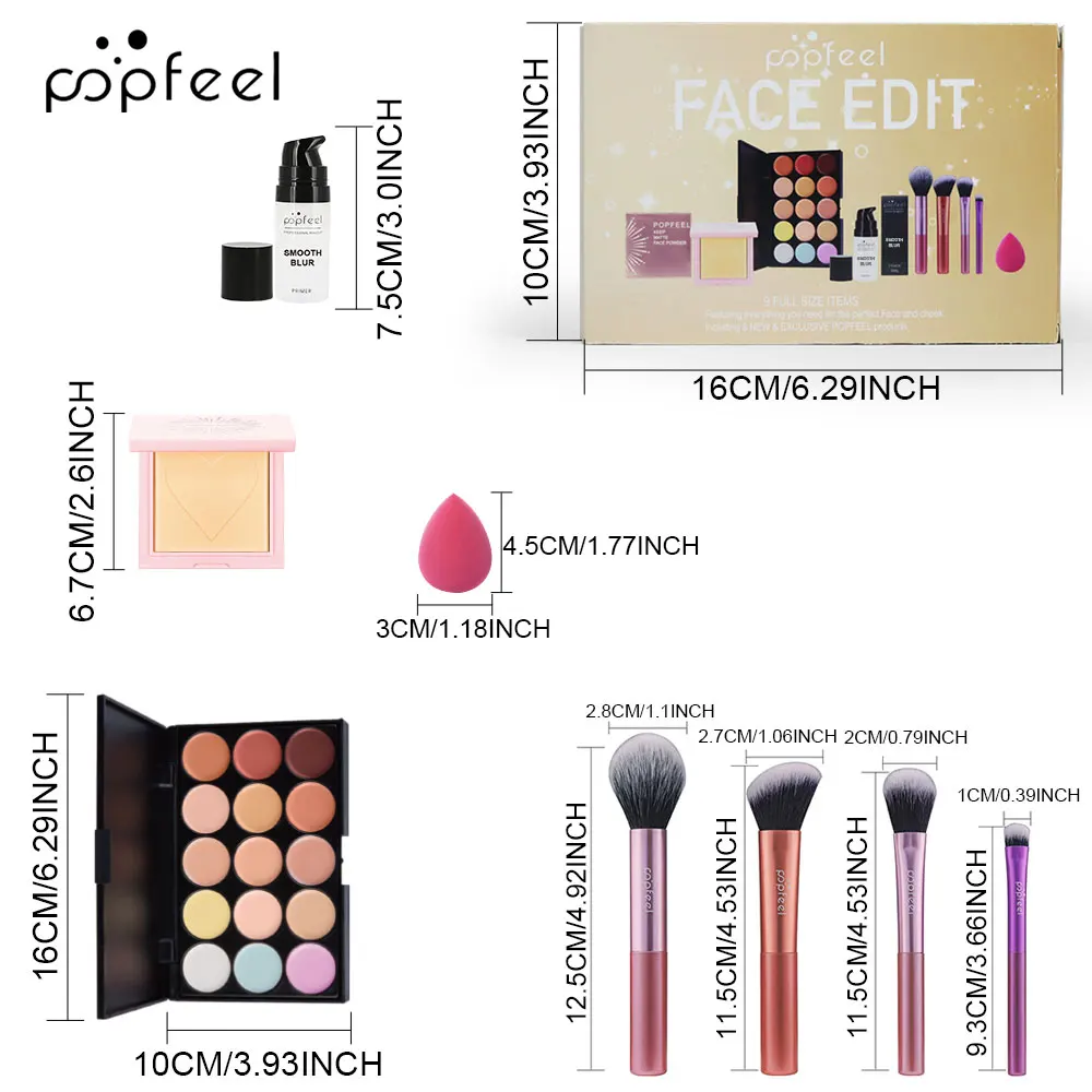 POPFEEL Professional 8-Piece Face Makeup Set-Complete Face Cosmetic Kit with Concealer Palette, Priming Lotion，Setting powder,