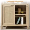 Bookshelf 5 Tier Book Shelf Rattan Boho 71" Tall Bookcase with Doors Storage Shelves Large Bookshelves Farmhouse Bookcas 6