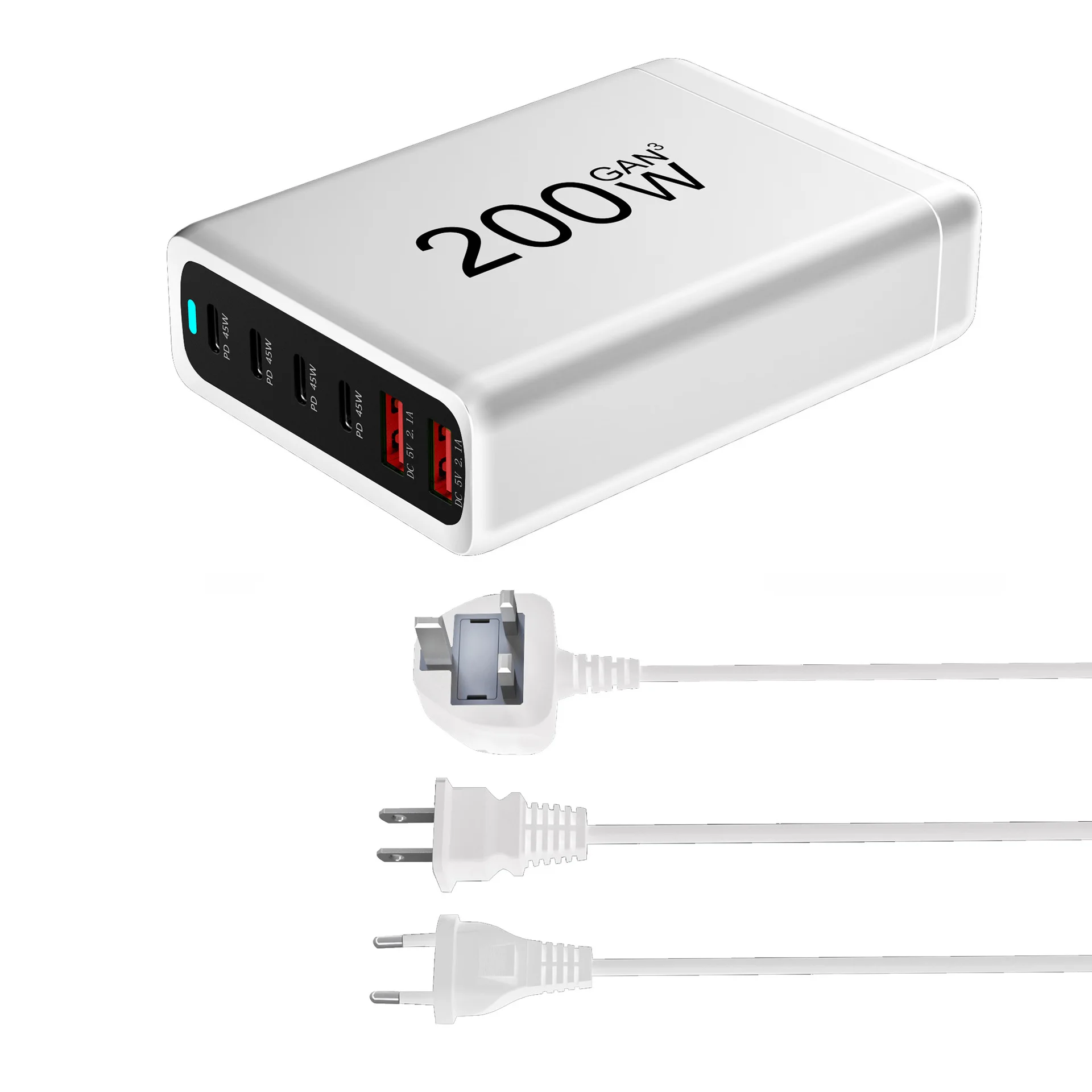

YIOUQ hot new 200W desktop charger Multi-functional 6-port portable power adapter 4-port PD output 45W+ 2-port USB mobile phone
