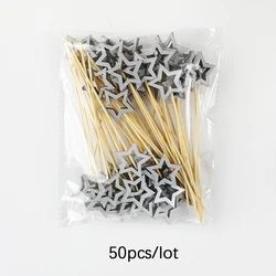 Elegant Gold and Silver Star Bamboo Skewers - Pack of 50 - Perfect for Cocktails, Parties, and Special Occasions (50pcs - FE1128A)