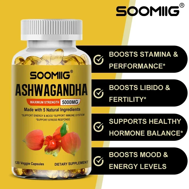 Support Stress Improve Sleep Brain Health Muscle and Strength Boost Immunity-Soomiig Ashwagandha Extract Capsules