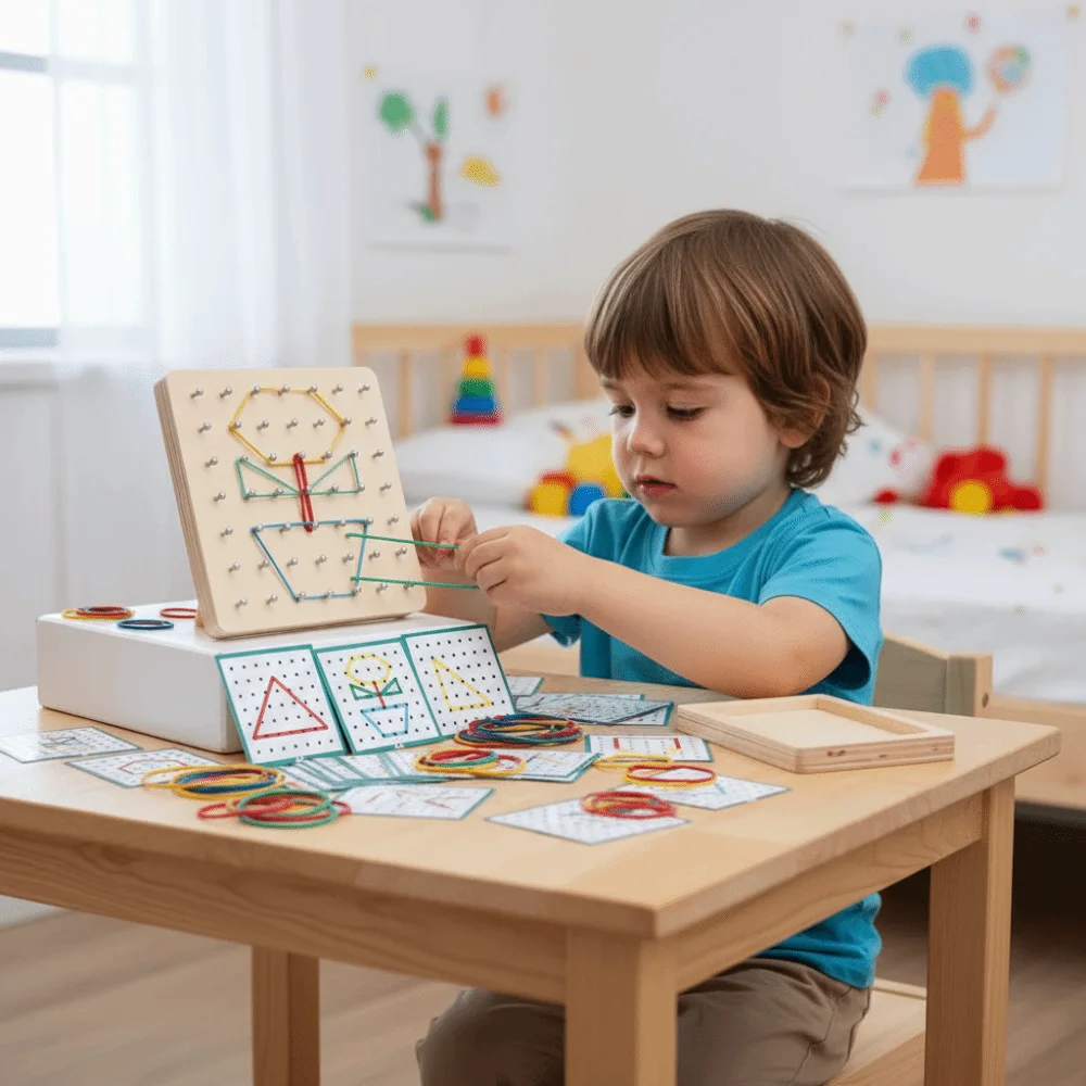 Wooden Geometry Puzzle Nail Board Geometric Interactive Math Montessori Mathematic Shape Cognition Shape Geometry Educational