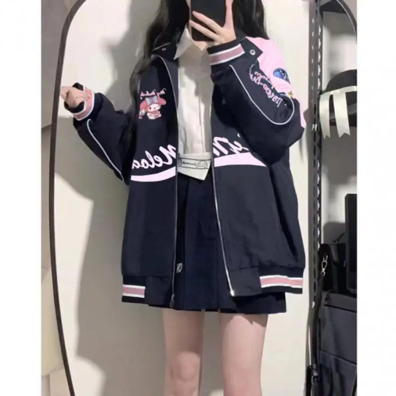

Anime My Melody Cinnamoroll Kuromi Cartoon Jackets Girly Loose Coat Spring Autumn Woman Motorcycle Wear Interchange Jacket Gift