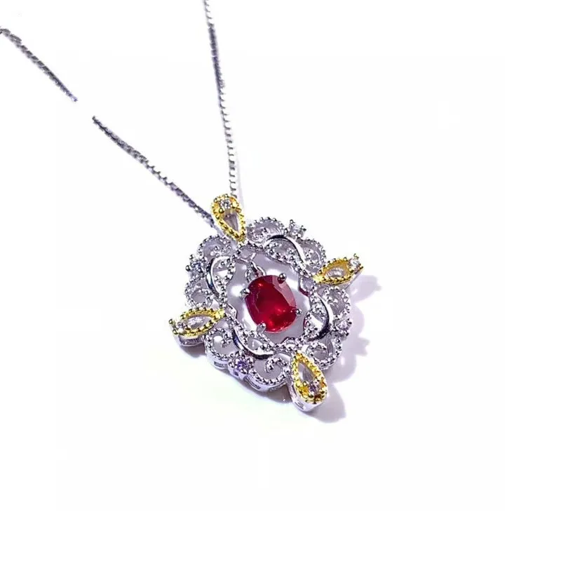 

Natural RubyGemstone Pendant Oval Cut Pendant Necklace 925 Sterling Silver Fine Jewelry for Women Luxury Jewelry Designers