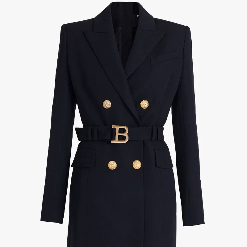 Long Sleeve Suit dress Women's 2023 Spring Autumn Fashion Casual Metal Double Breasted Temperament Waist-Controlled Suit Jacket