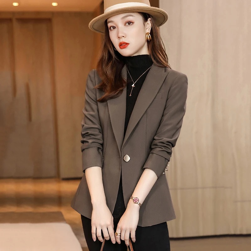 

Блейзер для досуга пальто женская верхняя одежда 2023 весна осень новый профессиональный Блейзер Женский модный тонкий пиджак на одной пуговице для офиса