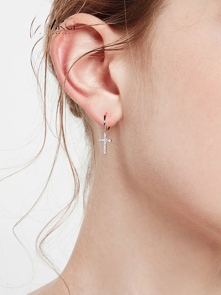 Pendant Earrings Cross Earrings REETI Fashion Silver Color Cross Zircon Pendant Earrings Women Men Hop Piercing Personality Earrings Party Jewelry