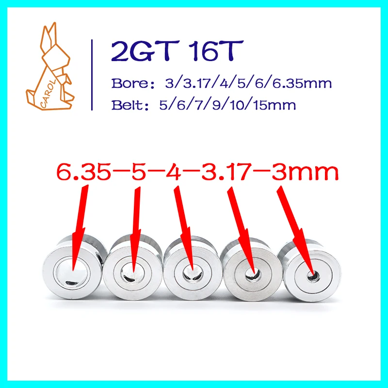 CAROL 2GT 타이밍 도르래, 16 톱니 3D 프린터, 동기 벨트 도르래 보어, 벨트 너비 3/3.17mm, 4mm, 5mm, 6/6mm, 35mm, 5mm, 6mm, 7mm, 9mm, 10mm, 15mm