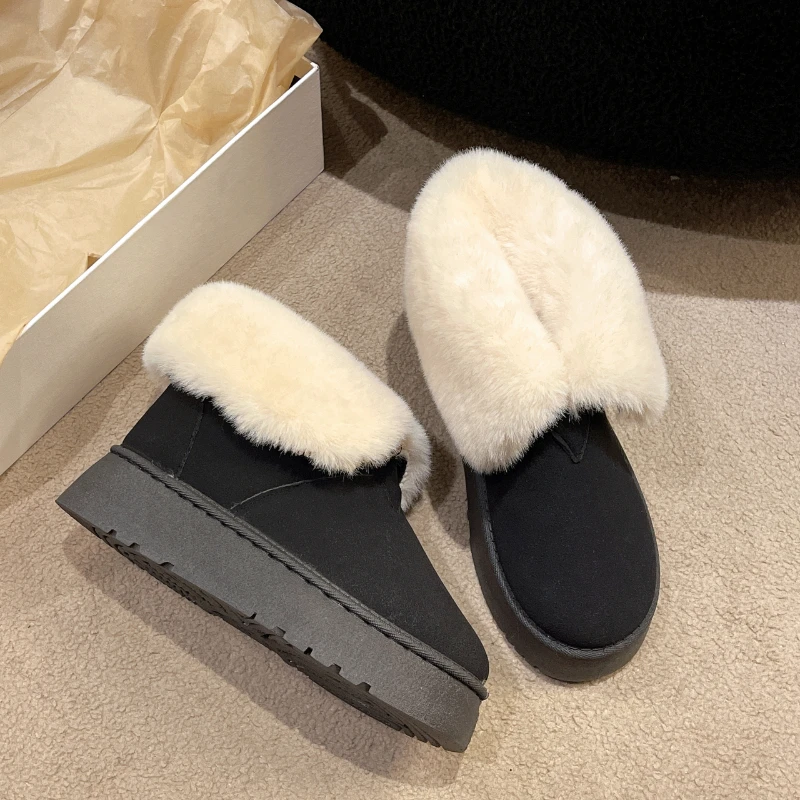 

Женские замшевые ботинки, зимние короткие плюшевые ботинки, модная Утепленная обувь на платформе для женщин, уличные Нескользящие повседневные ботильоны, Новинка