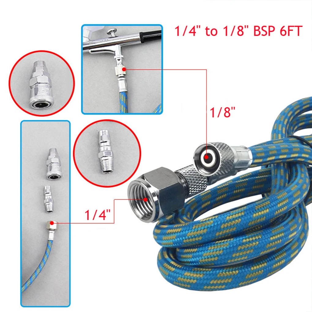 Шланг для аэрографа в нейлоновой оплетке со стандартным штекером 1/8-1/2 гнезда (6 футов), фитинг на одном конце, аксессуары для аэрографа, распылитель