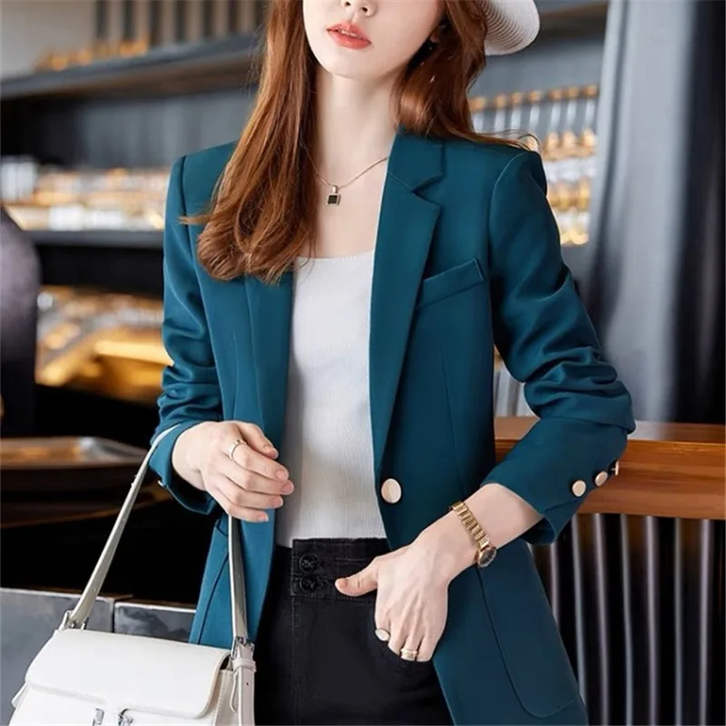 Notched Blazer Jackets Femme Fashion Casual Women's Blazers Spring Autumn Lady Office Work Suit Top One Button Black Coat Women
