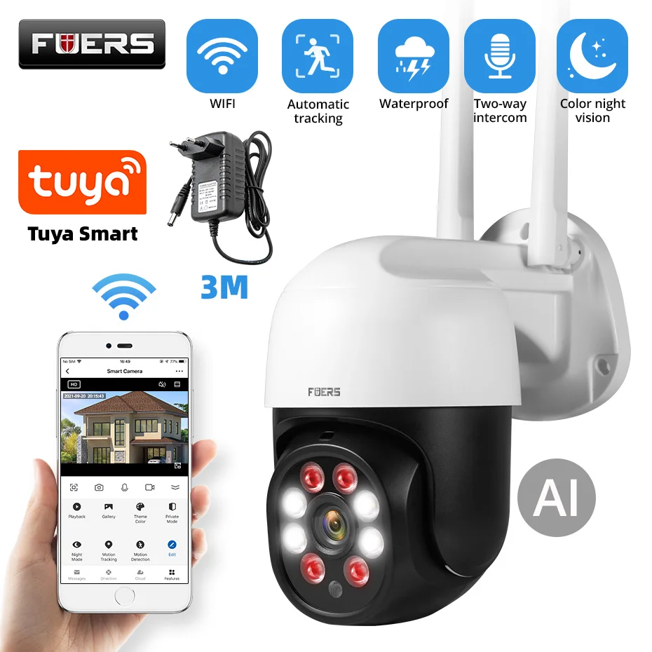 Fuers 1080p 3mp Ip Camera Tuya Smart Outdoor Home Security Auto ...
