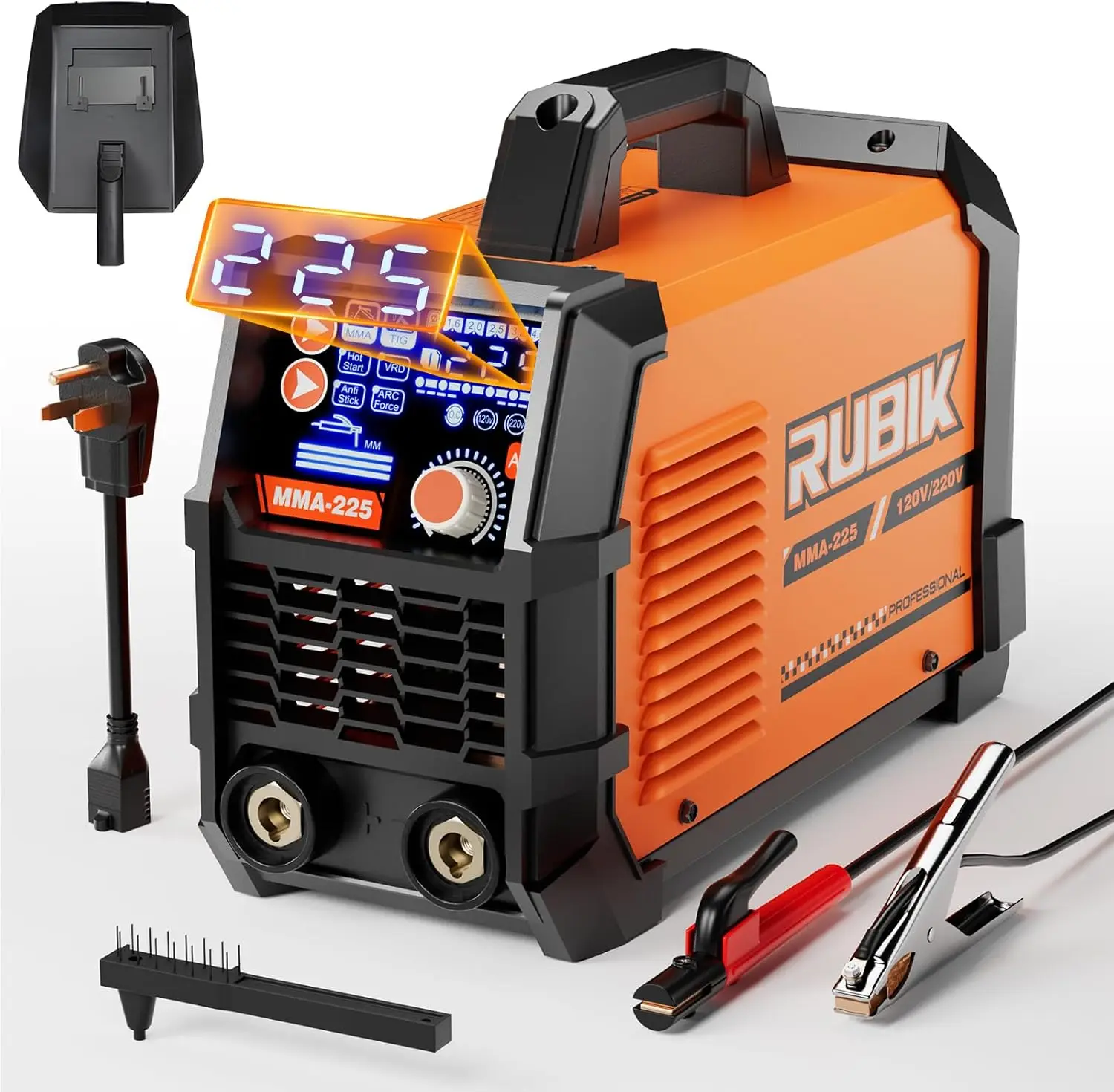 Rubik Stick Welder, Arc Mma 225Amp Electric Welding Machine, Igbt Digital Dispaly Lcd 110V/220V Hot Start 2 In 1 Portable