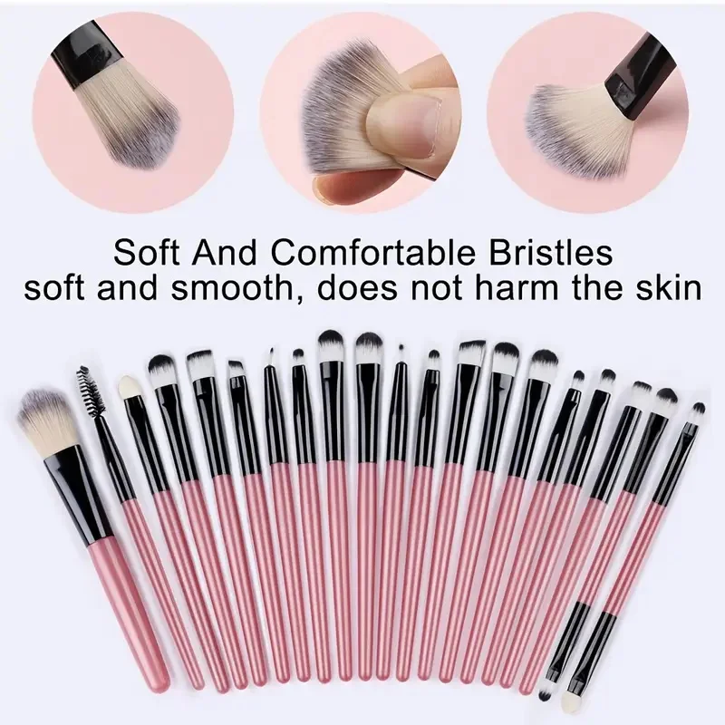 20pcs 메이크업 브러쉬 세트 부드럽고 푹신한 화장품 파운데이션 파우더 아이섀도우 가부키 블렌딩 메이크업 브러쉬 뷰티 도구 메이크업 스펀지