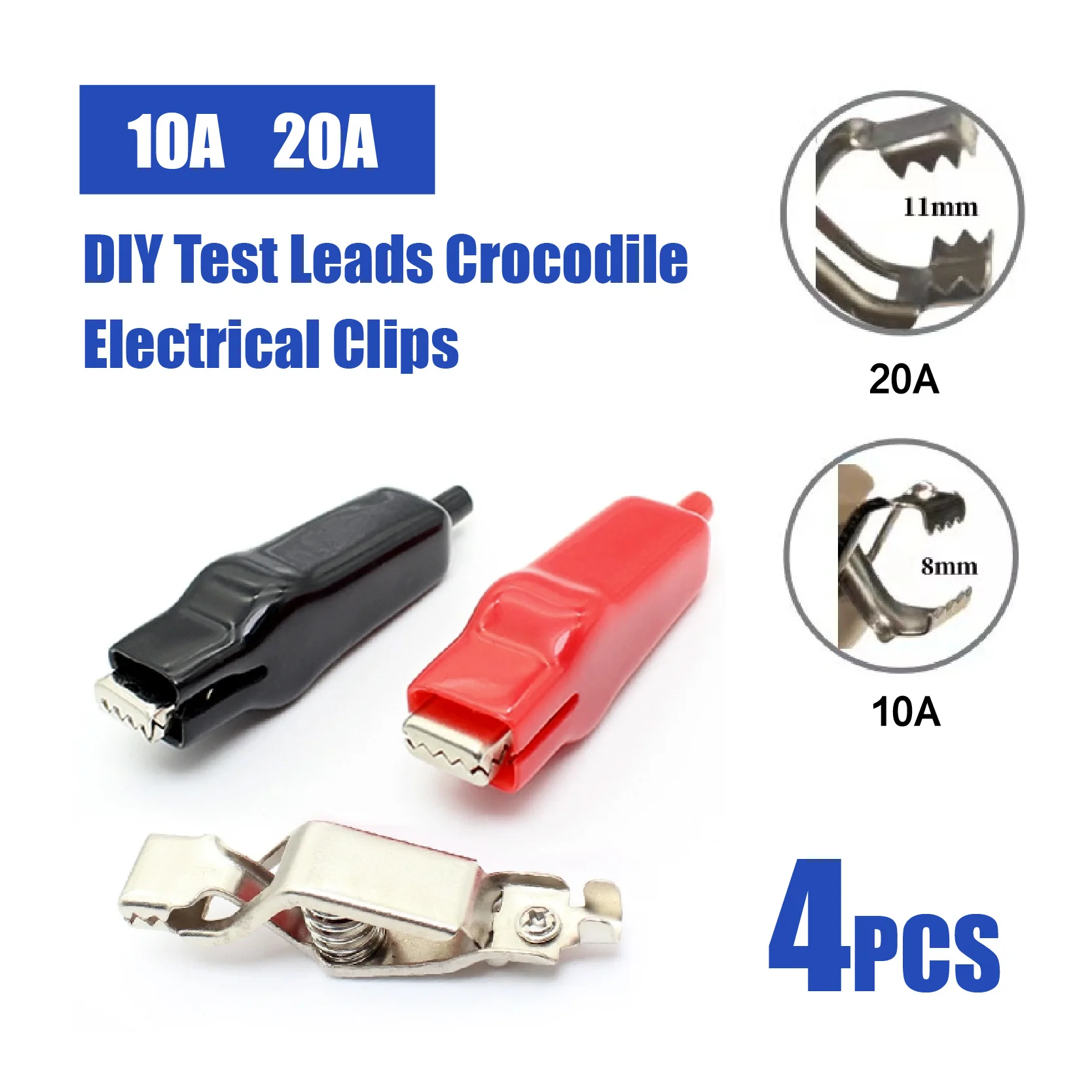 4PCS 10A/20A คลิปจระเข้การทดลองฤดูใบไม้ผลิ CLAMP 64 มม./50 มม.Sheath คลิปจระเข้สําหรับสายจัมเปอร์ไฟฟ้าคลิปทดสอบ 1