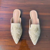 Velour Embroidery Flower Slippers Women Pointed Toe Flats Mules Elegant Ladies House Pantufa Shoes Slip On Slides Femmes Sandals - Image 5