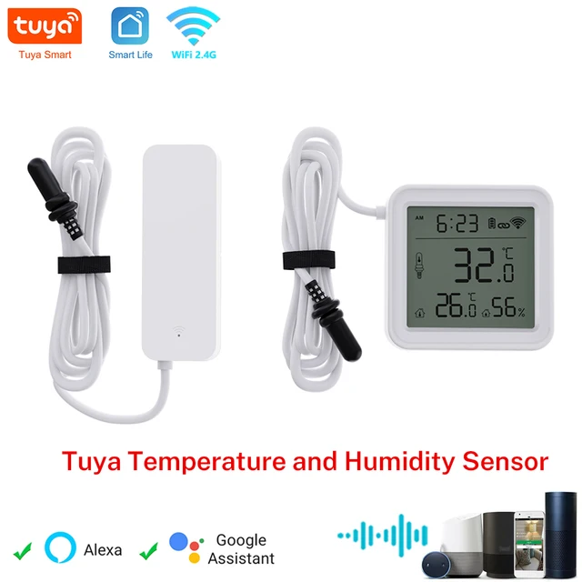 Tuya WiFi Temperature Humidity Sensor With External Probe for Smart Home Hygrometer APP Monitoring For Plants Aquarium Winery