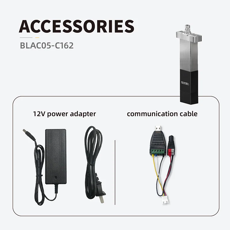 BLAC05 마이크로 리니어 서보 액추에이터 (250N,5mm), 12V 브러시리스 코어리스 DC 모터, 0.002mm 제어 정확도, 2-2.4mm/s, RS485
