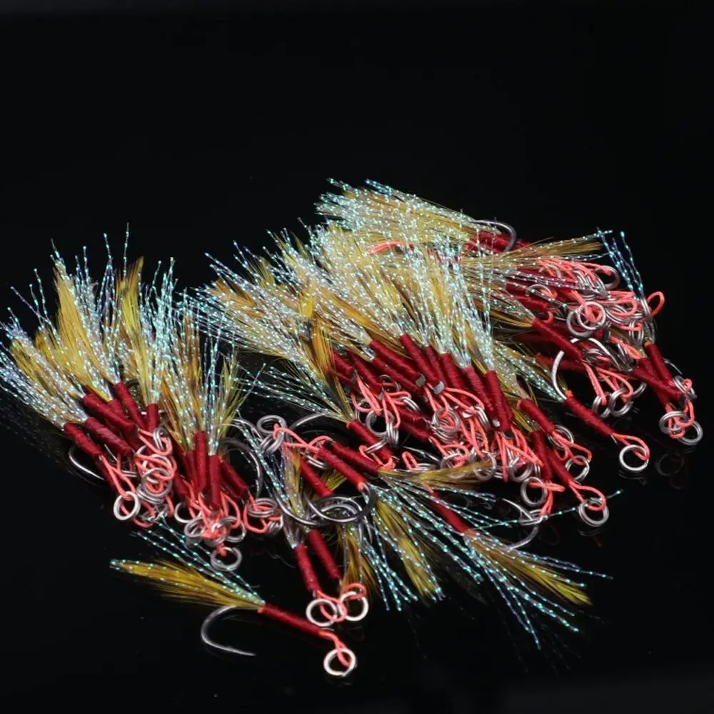 

High Carbon Steel Iron Plate Single Hook Colored Feather With Thread Feather Ocean Boat Rock Fishing Sharp Fishing Tools
