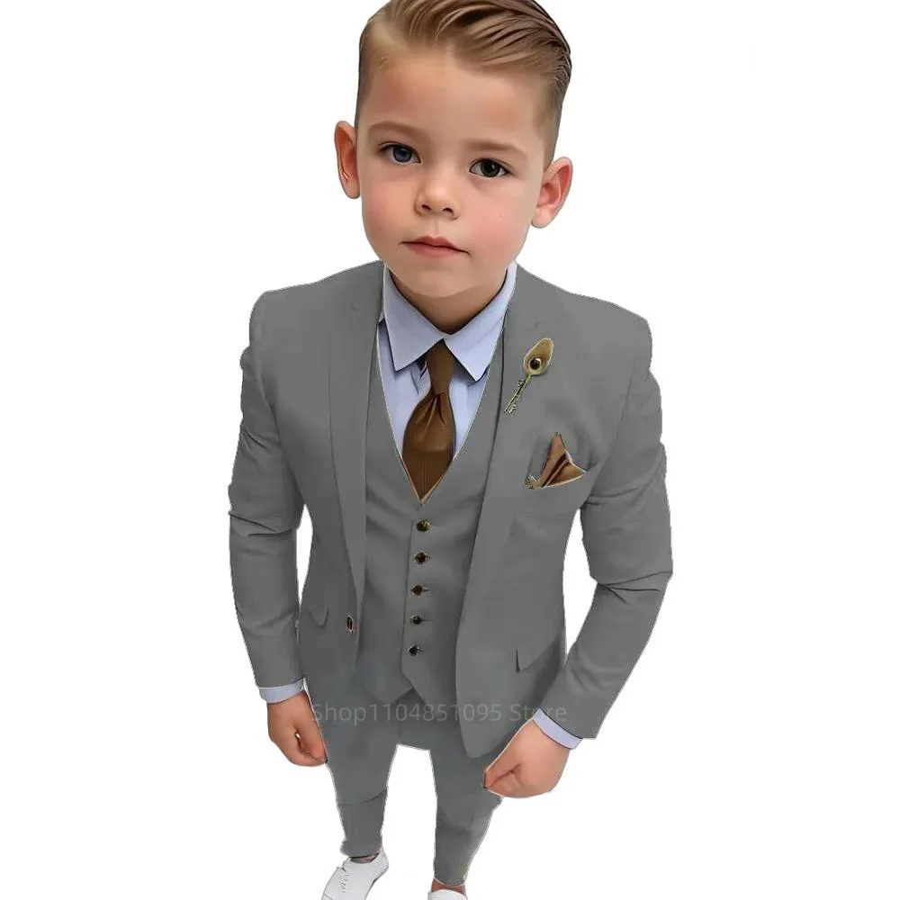 Elegant Three Piece Set for Boys Single Breasted Blazer Vest Pants Kid Suit Set for Piano Performances And Evening Events
